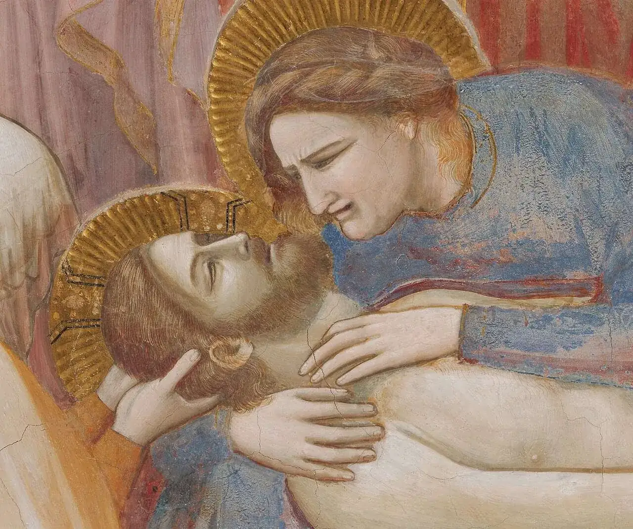 The Lamentation, in detail: the Virgin holding her son's face