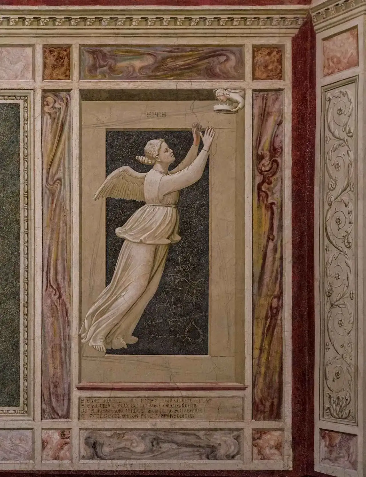 One of the Virtues, painted in grey to look like carved stone